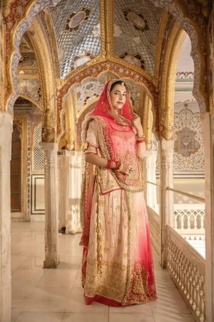 Sunrise Peach & Rose Pink Regal Bridal Poshak